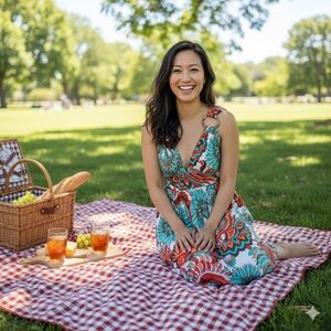 Milly New York Orange & Turquoise Floral Sun Dress Size Small